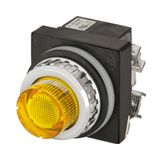 Projecting push-button, illuminated, momentary, yellow, led BA9S 24V, N.O.+N.C.