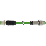 M12 female recept. / M12 male 0° X-cod. shielded PUR 4x2xAWG26 gn 7m