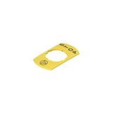 Rectangular label with shaped hole, 30x60 mm, writing "STOP"