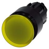 Mushroom pushbutton, illuminated, 22 mm, round, plastic, yellow, 30 mm