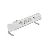 Desk socket set: 3x250V type E + USB A+C charger + 2xRJ45 plate with Keystone mounting, 10 cm cable; aluminum white