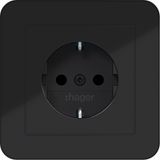 SCHUKO wall socket with cover, Safety Plus, plug-in class C.1 black glass