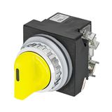 Illuminated knob selector switch, yellow, 3-position, Cam O led BA9S, 2 N.O.
