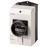 P1-25/I2/SVB-SW/HI11-NA Main switch, P1, 25 A, surface mounting, 3 pole, 1 N/O, 1 N/C, STOP function, With black rotary handle and locking ring, UL/CSA