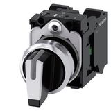 Selector switch, illuminable, 22 mm, round, metal, shiny, white, selector switch, short, 3 switch positions I-O-II, latching,  3SU1150-2BL60-3NA0-Z X90