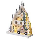 LED Christmas landscape, wooden, 22 cm, 2x AA, indoor, warm white, timer