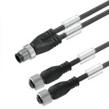 Sensor/actuator line, Connecting line, M12 / M8, Number of poles : 3, 5 m, Twin cabling, socket, straight, Shielded: No, LED: No, Sheath material: PVC, Halogen: Yes