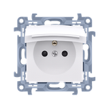 IP44 single socket outlet with shutters and frame seal - same color flap & frame, 16A, white
