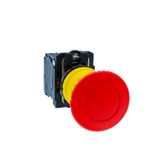 Emergency stop push button, Harmony XB5N XB7N, plastic, red, 40mm, turn to release, trigger latching, 1 NO 1NC