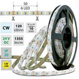 LED strip SMD2835 CW, 120LED/m, 14W/m, 1355lm/m, IP20, DC 24V, 10mm, 50m