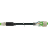 M8 male 0° / M12 female 0° A-cod. LED PUR 3x0.25 bk +drag ch. 0.5m