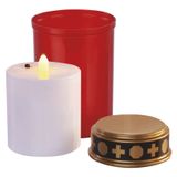LED grave candle, red, 2x C, outdoor and indoor, warm white, timer