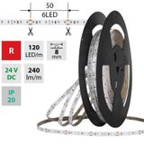LED strip SMD2835 red, 120LED/m, 9.6W/m, DC 24V, 240lm/m, IP20, 8mm, 50m