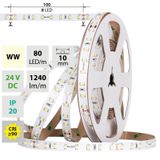 LED strip SMD2835 WW, 80LED/m, 7,2W/m, DC 24V, 1240lm/m, CRI90, IP20, 10mm, 5m