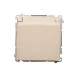 IP44 single socket outlet with shutters - same color flap&frame, beige, 16A