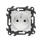 Single socket outlet with earthing for IP44 version without frame seal, without shutters, (module), Simon 24, IP44, 16A, white, Flap color: Transparent