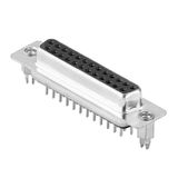 OMNIMATE Data - D-SUB connector, female header, Thread-nut UNC 4-40, THT solder connection, Pitch in mm (P): 2.77 mm, Number of poles: 25, ≥ 50 µ" Ni / 100 µ" Sn , 500, PBT GF, black, Tray