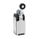 Limit switch, K series, roller lever plunger, 1 bottom cable entry. Dimensions to EN 50047, metal body, contacts 2NC slow action. Plastic roller