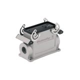 HDC enclosures, Size: 6, Protection degree: IP65, in plugged condition, Base housing, Side-locking clamp on lower side, Standard, Size of cable entries: PG 21