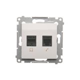 Computer socket RJ45 category 5e + telephone socket RJ12, (module), white