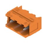 PCB plug-in connector, male header, Dovetails for fixing blocks, THT solder connection, 5.08 mm, Number of poles: 3, 90°, Solder pin length (l): 3.2 mm, tinned, orange, Box