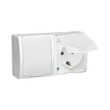 IP54 double socket outlet with Schuko earthing - white flap, white, 16A