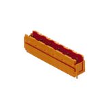 PCB plug-in connector, male header, Dovetails for fixing blocks, THT solder connection, 7.62 mm, Number of poles: 5, 180°, Solder pin length (l): 3.2 mm, tinned, orange, Box