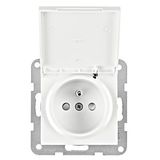 Pin socket outlet with safety shutter, lid, screw, white