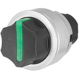 Knob selector switch, illuminated, green, flush-mount, 3-position, Cam O