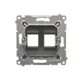 Double IP44 socket outlet with Schuko earthing and shutters, surface mounted - Scandinavian version, (Complete product), 16A, 250V, Screw, anthracite, metalic