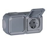 PLEXO 2 GANG PREWIRED HORIZONTAL GERMAN STD SOCKET OUTLET VDE - GREY - SURFACE
