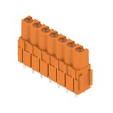 PCB plug-in connector, female header, Dovetails for fixing blocks, THT solder connection, 5.08 mm, Number of poles: 7, 180°, Solder pin length (l): 3.2 mm, tinned, orange, Box