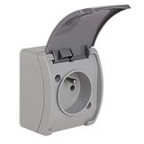 VG-1 Koala Single Socket with earthing contact (2P+Z) surface mounted IP44 gray with graphite flap VG 161-08