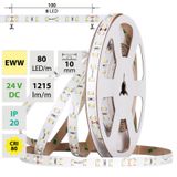 LED strip SMD2835 EWW, 80LED/m, 7,2W/m, DC 24V, 1215lm/m, CRI90, IP20, 10mm, 50m