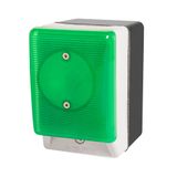 Palm switch, illuminated, momentary, green mushroom button, with enclosure