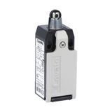 Limit switch, K series, top roller push plunger, 1 bottom cable entry. Dimensions to EN 50047, metal body, contacts 2NO slow action. Plastic roller