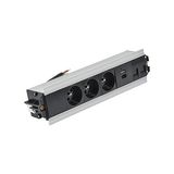 Indesk 3x250V typ E sockets + USB A+C charger + 2xRJ45 plate with Keystone mounting; 10 cm cable; aluminum-black