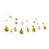 LED Christmas garland – golden spheres with stars, 1.9 m, 2x AA, indoor, warm white, timer