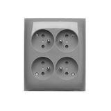 Quadruple socket outlet with earthing - IP20 version with shutters, 16A, quick connection, dark grey