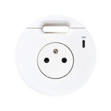 Furniture power socket (pin grounding) with USB-C 20W charger and grommet (cable outlet), Simon 400 Flash 90, IP20, 16A, white, Mount. dimen.: Ø80mm