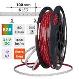LED strip SMD5050 RGB, 60LED/m, 8W/m, DC 24V, 280lm/m, IP67, 12mm, 50m