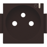 Finishing set for connected switching socket outlet with pin earthing and control button, dark brown coated