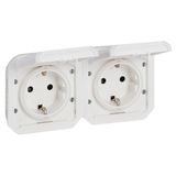 PLEXO 2 GANG PREWIRED HORIZONTAL GERMAN STD SOCKET OUTLET - WHITE - MECHANISM