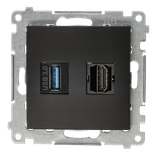 HDMI 1.4 socket + USB 3.0 computer socket, black matt, HDMI Standard: HDMI 1.4