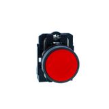Push button, Harmony XB5N XB7N, plastic, flush, red, 22mm, spring return, unmarked, 1 NO