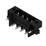 PCB plug-in connector, male header, Solder flange, THT/THR solder connection, 5.08 mm, Number of poles: 4, 270°, Solder pin length (l): 1.5 mm, tinned, black, Tape