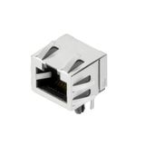 PCB plug-in connector, RJ45 jacks, Cat. 5 , THT solder connection, 90°, Latch option: top, Shield tabs: 6 tabs, 30...80 µ" Ni / ≥ 30 µ" Au , LED: No, Number of poles: 8, Tray (manual assembly)