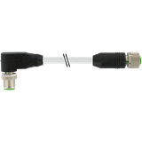 M12 male 90° / M12 female 0° A-cod. shielded PUR 5x0.34 shielded gy 5m
