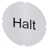 Inscription plate for illuminated pushbutton, round, milky, labeling: Halt