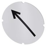 Inscription plate for illuminated pushbutton, round, milky with black font, with graphic symbol: arrow pointing